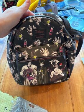 Loungefly Black Disney Villains Mini Backpack with Multicolor Accents